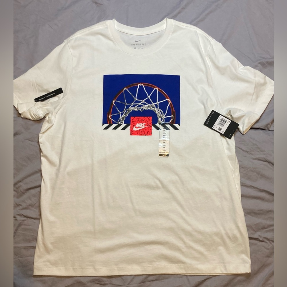 Men’s T-Shirt, NIKE tee, Standard Fit, Size XXL, white, basketball net